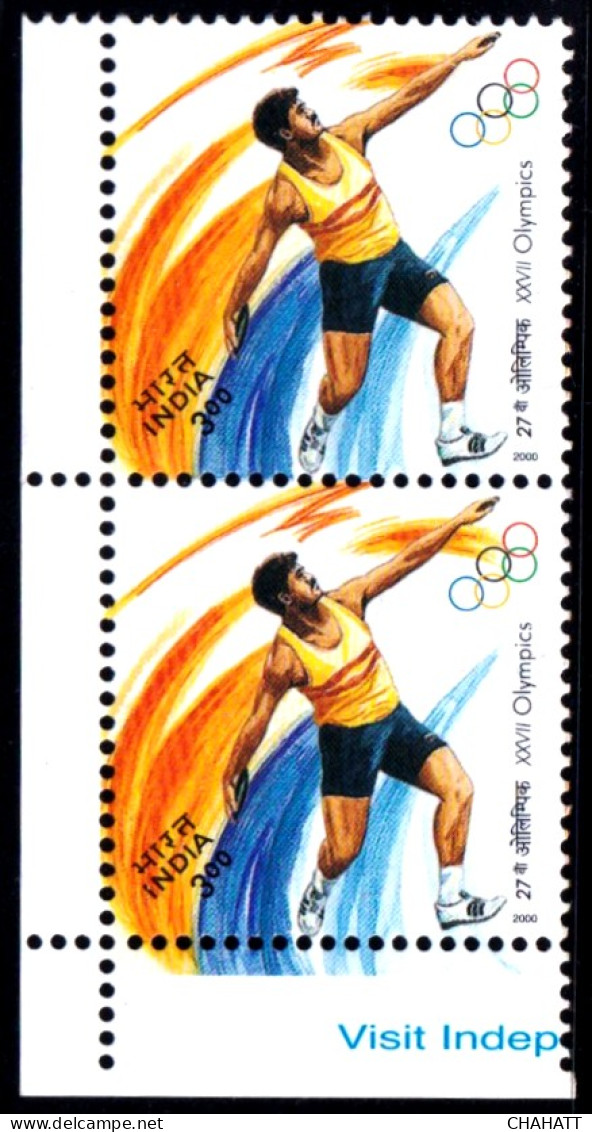 OLYMPICS- SYDNEY-2000- JAVELIN THROW- SWOOSH MISSING ERROR-INDIA-2000- ODD SHAPED-PAIR- MNH-IE-92 - Varietà & Curiosità