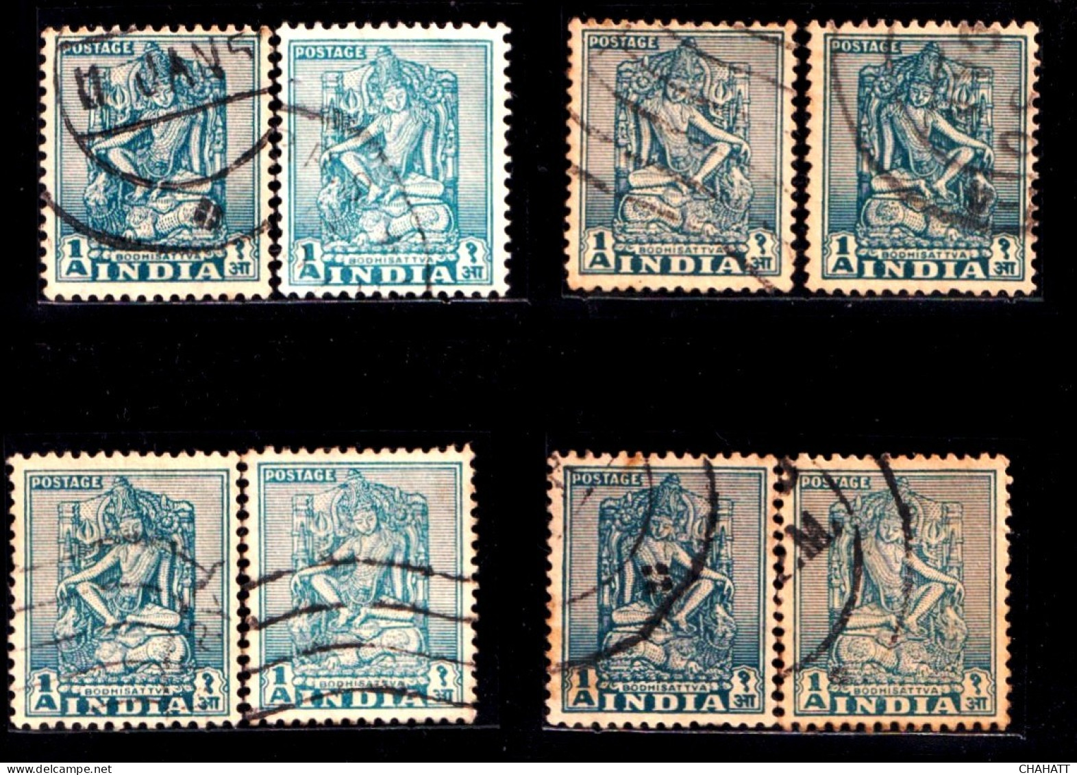 BUDDHISM- ARCHAEOLOGICAL SERIES- DIE I & DIE II- 4X2 SETS- ERROR-COLOR VARIETIY- SCARCE-INDIA-1949-FU-IE-94 - Buddhismus