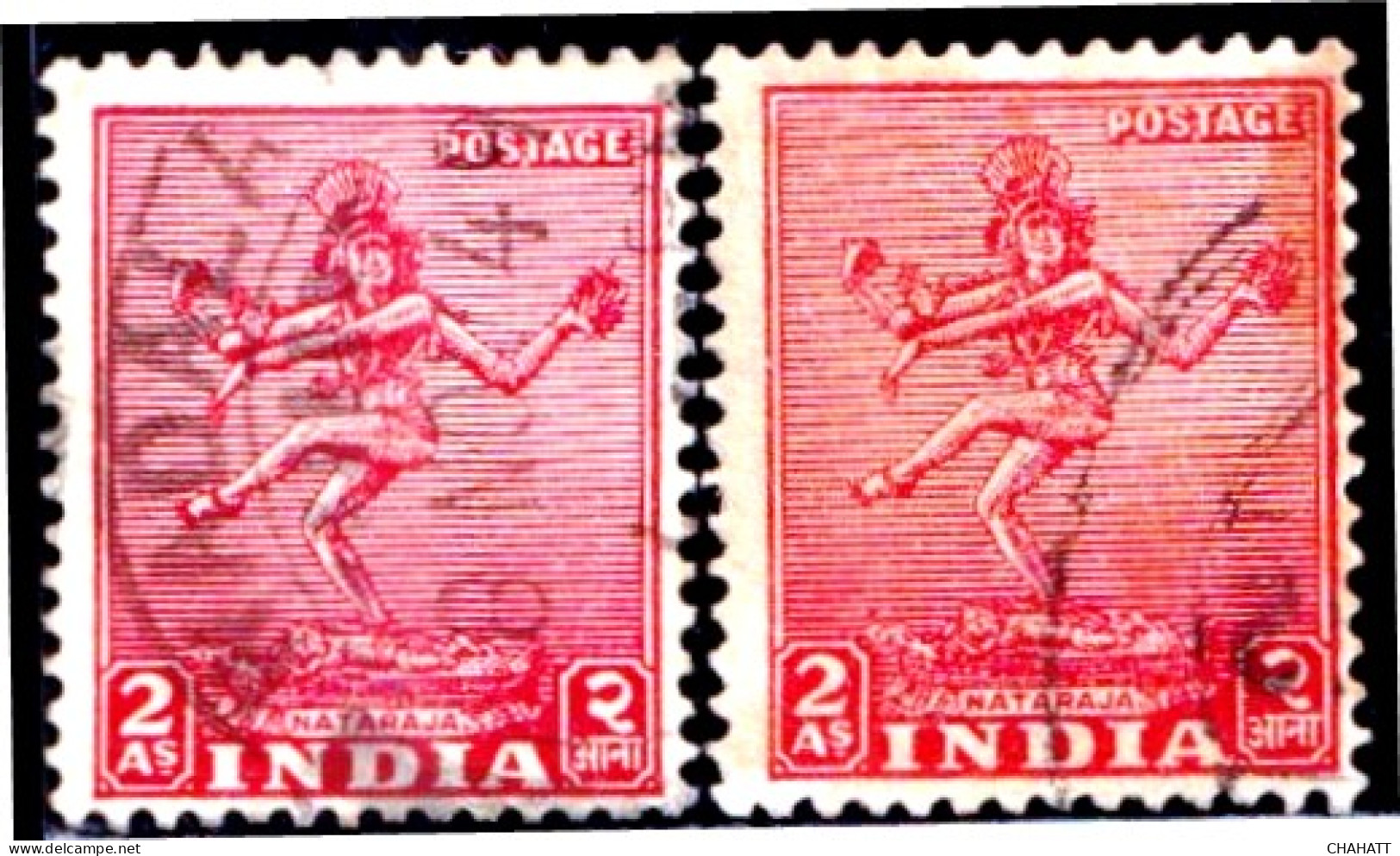 HINDUISM- ARCHAEOLOGICAL SERIES- 2ANNA-NATARAJA - ERROR-COLOR VARIETIY- SCARCE-INDIA-1949-FU-IE-94 - Hinduismo