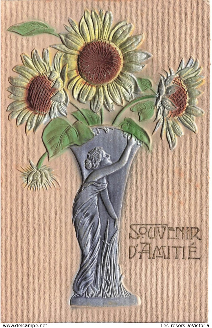 Illustrateur - Style Kirchner - Relief - Métalisé - Tournesol - Fleur - Femme Draperie  - Carte Postale Ancienne - Ohne Zuordnung