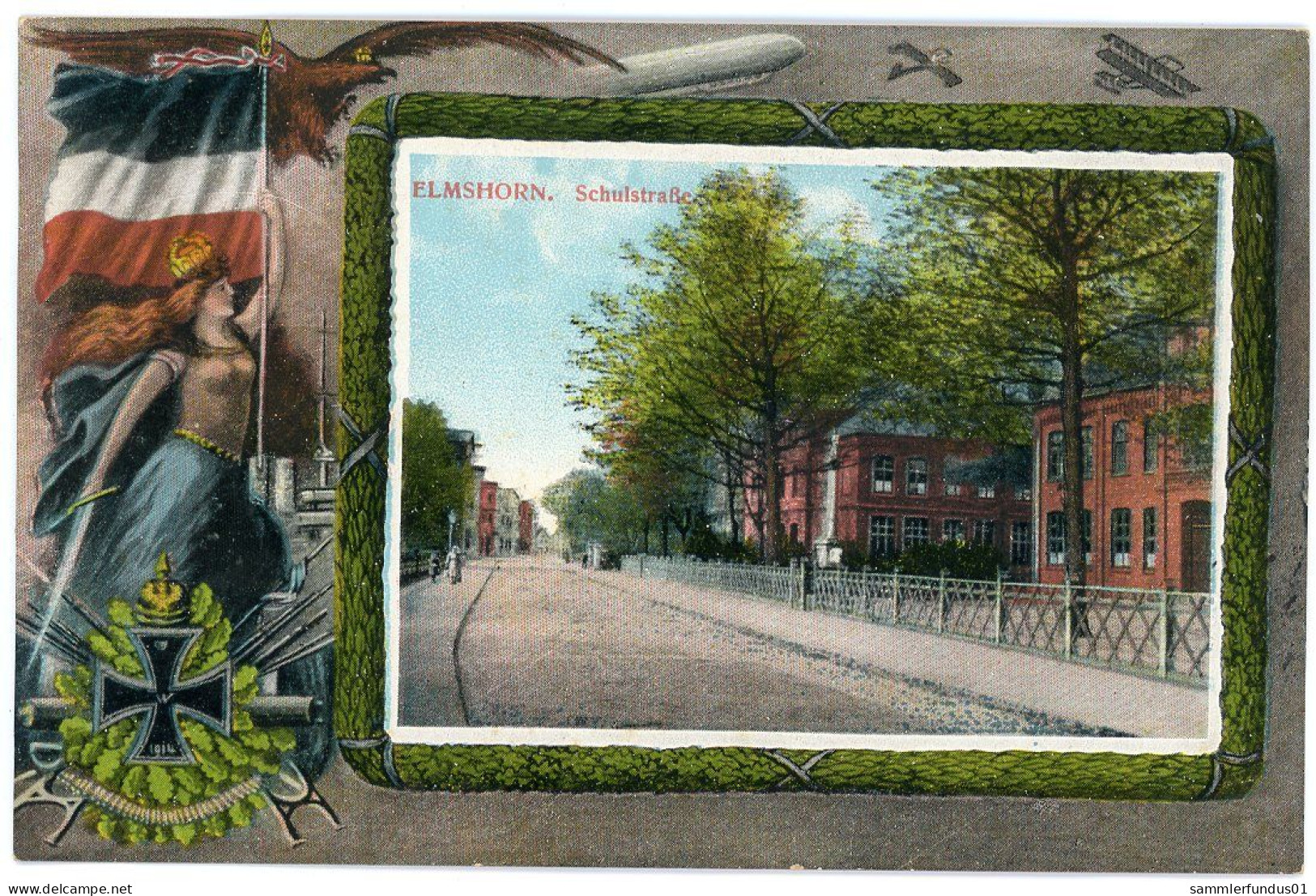 AK/CP  Elmshorn  Patriotik  Eisernes Kreuz  Schulstraße      Gel/circ. Ca. 1916  Erhaltung/Cond. 2   Nr. 01724 - Elmshorn