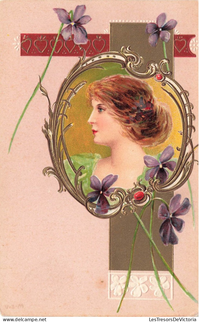 Illustrateur - Femme Dans Médaillon - Fleur - Relief  - Carte Postale Ancienne - Non Classés