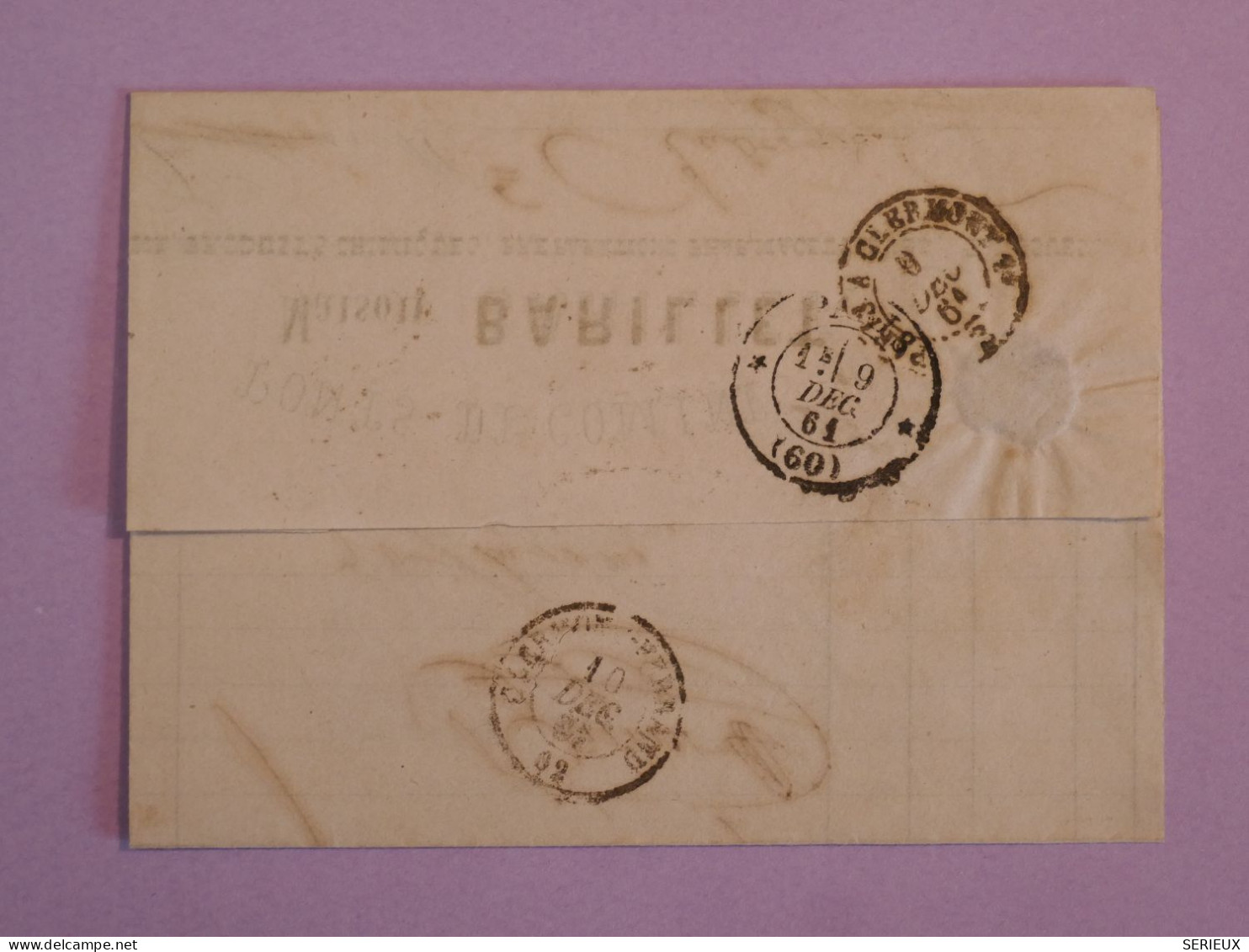 DA7 FRANCE   BELLE LETTRE   1861 LILLE A CLERMONT F.   + NAPOLEON N°14 +AFFR. INTERESSANT+++ - 1853-1860 Napoleone III