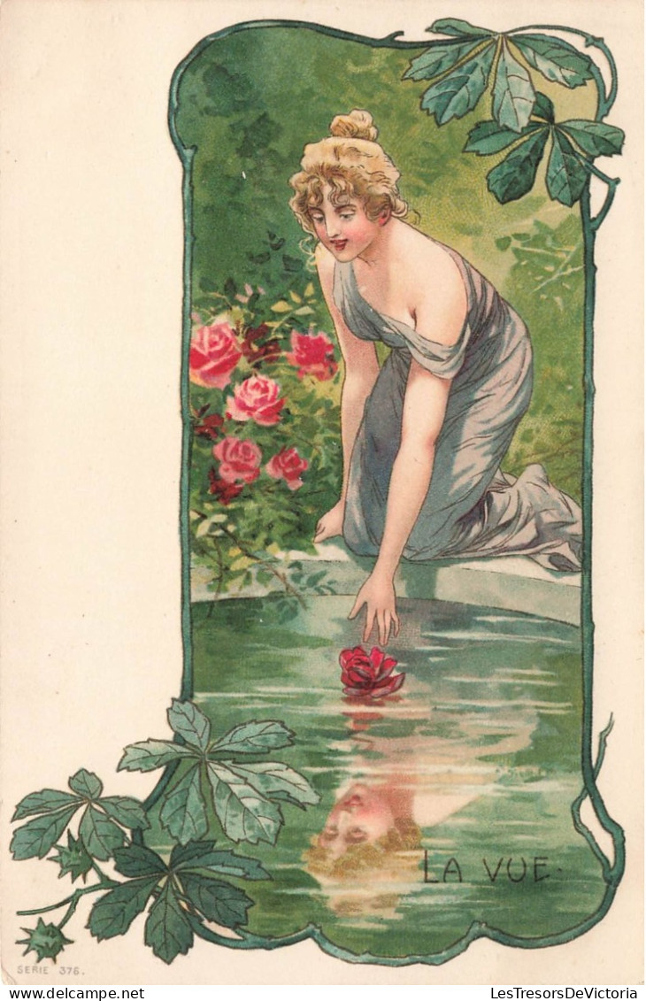 Illustrateur - La Vue - Femme Au Bord De L'eau - Cadre Végétal  - Carte Postale Ancienne - Ohne Zuordnung