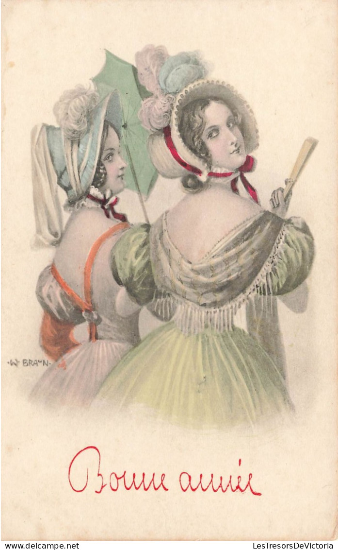 Illustrateur - Braun - Bonne Année - Deux Femmes De Dos  - Carte Postale Ancienne - Braun, W.