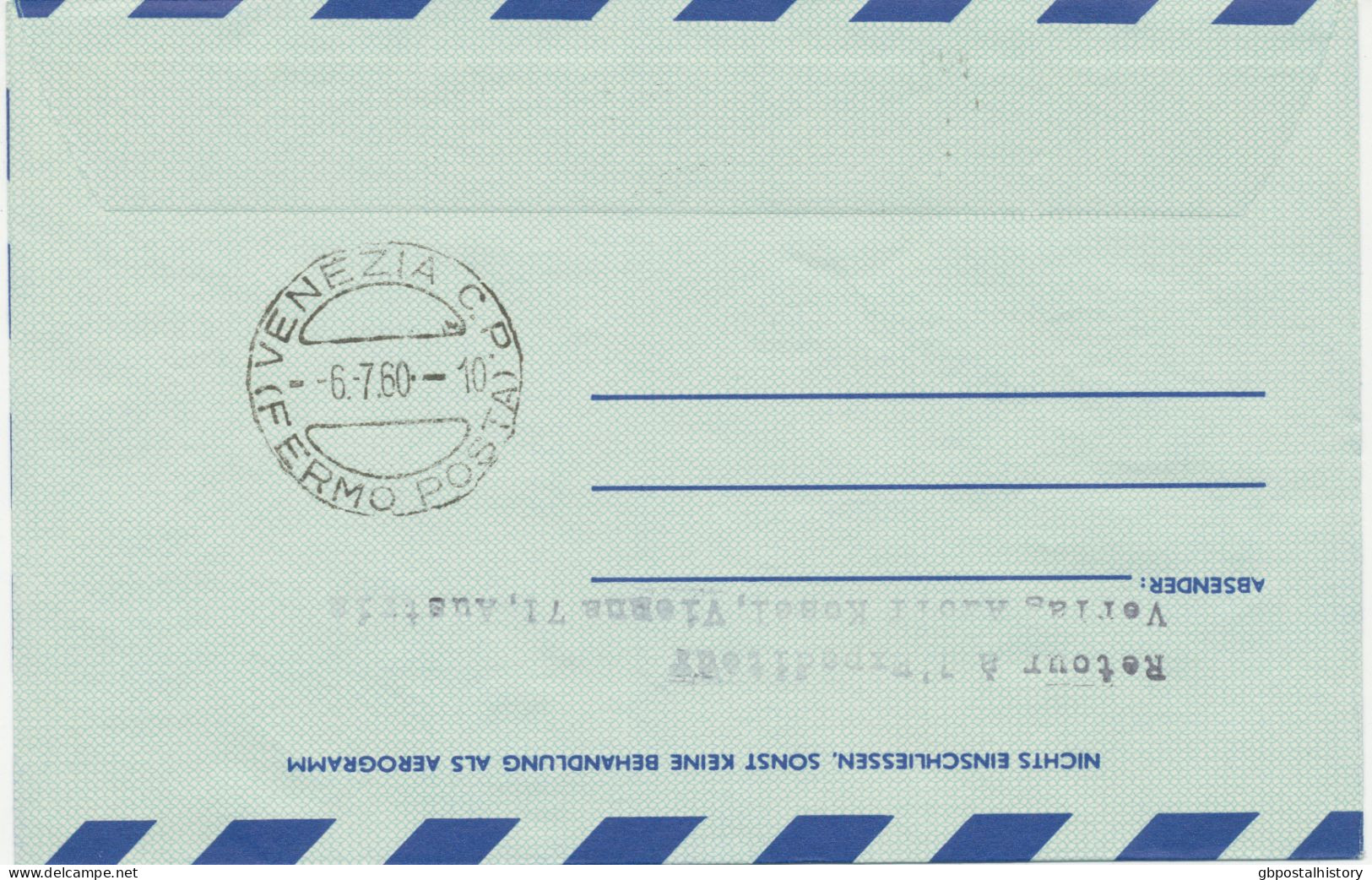 ÖSTERREICH 5.7.1960, AUA Erstflug „INNSBRUCK – VENEDIG“, Aerogramm Mit AUA Zudruck (Auflage Nur 950 Stück) - Premiers Vols