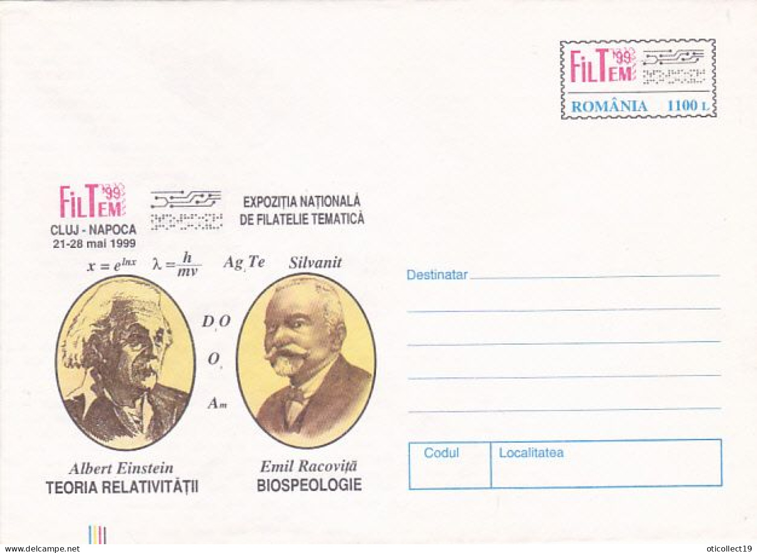 FAMOUS PEOPLE, ALBERT EINSTEIN, EMIL RACOVITA, SCIENTISTS, COVER STATIONERY, 1999, ROMANIA - Albert Einstein