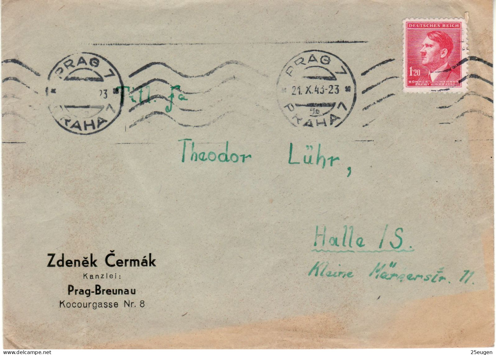 BOHEMIA & MORAVIA 1943 LETTER SENT FROM PRAG TO HALLE - Briefe U. Dokumente