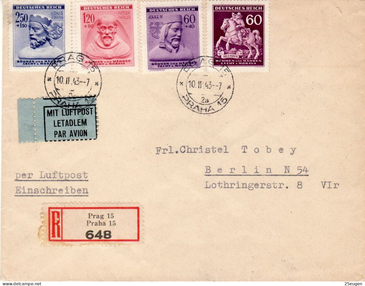 BOHEMIA & MORAVIA 1943  AIRMAIL R - LETTER SENT FROM PRAG TO BERLIN - Briefe U. Dokumente