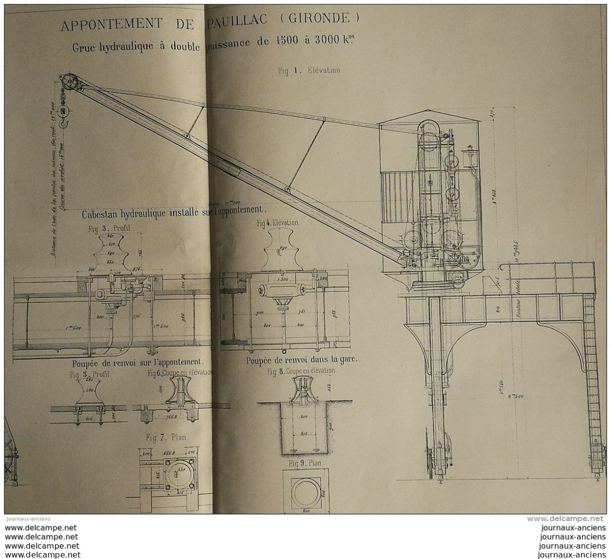 1899 APPONTEMENT DE PAUILLAC ( GIRONDE ) GRUE HYDRAULIQUE À DOUBLE PUISSANCE DE 1500 À 3000 KG - Publieke Werken