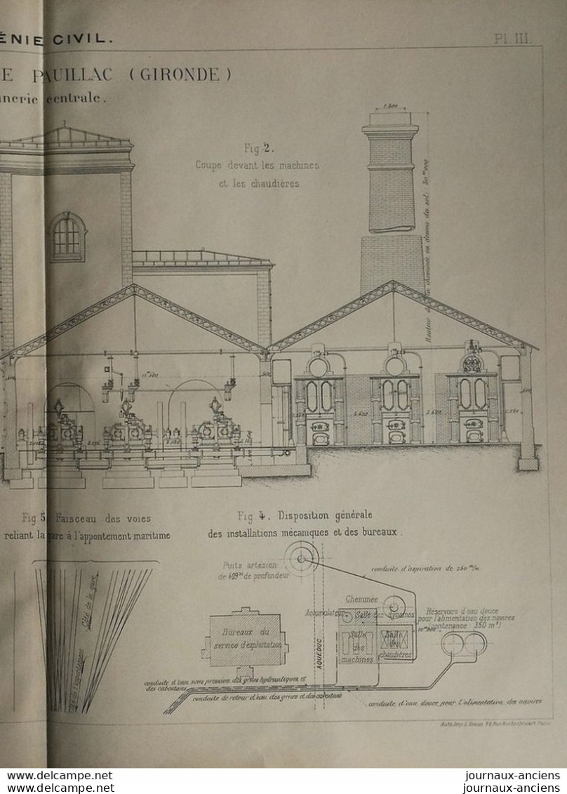 1899 APPONTEMENT DE PAUILLAC ( GIRONDE ) MACHINERIE CENTRALE - LE GENIE CIVIL - Public Works