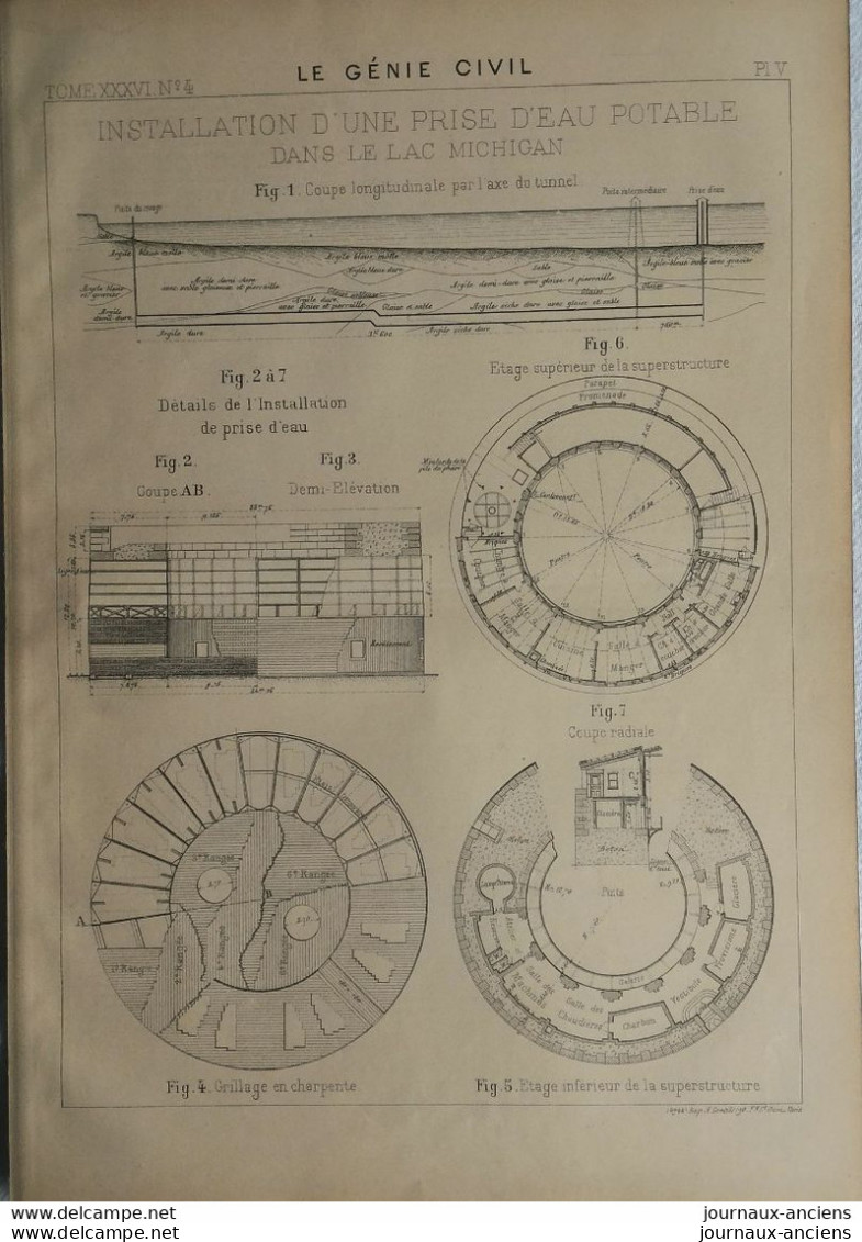 1899 INSTALLATION D'UNE PRISE D'EAU POTABLE DANS LE LAC MICHIGAN - Travaux Publics