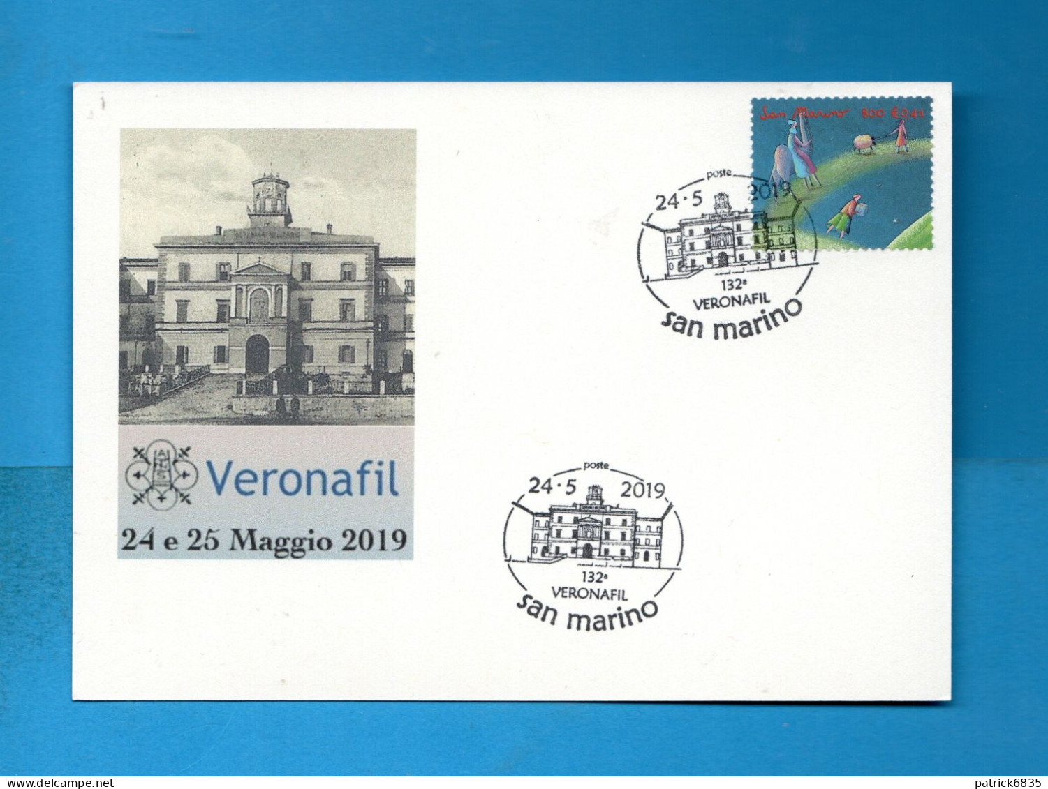 (D) SAN MARINO-2019- CARTONCINO Marcofilia, Annullo 132° VERONAFIL 24-25 Maggio 2019 - Storia Postale