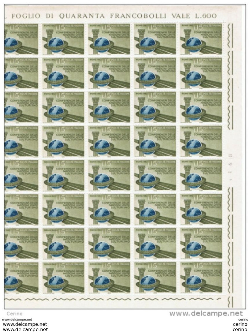 REPUBBLICA:  1963  TURISMO  -  £. 15  OLIVA  E  AZZURRO  FGL. 40  N. -  SASS. 965 - Full Sheets