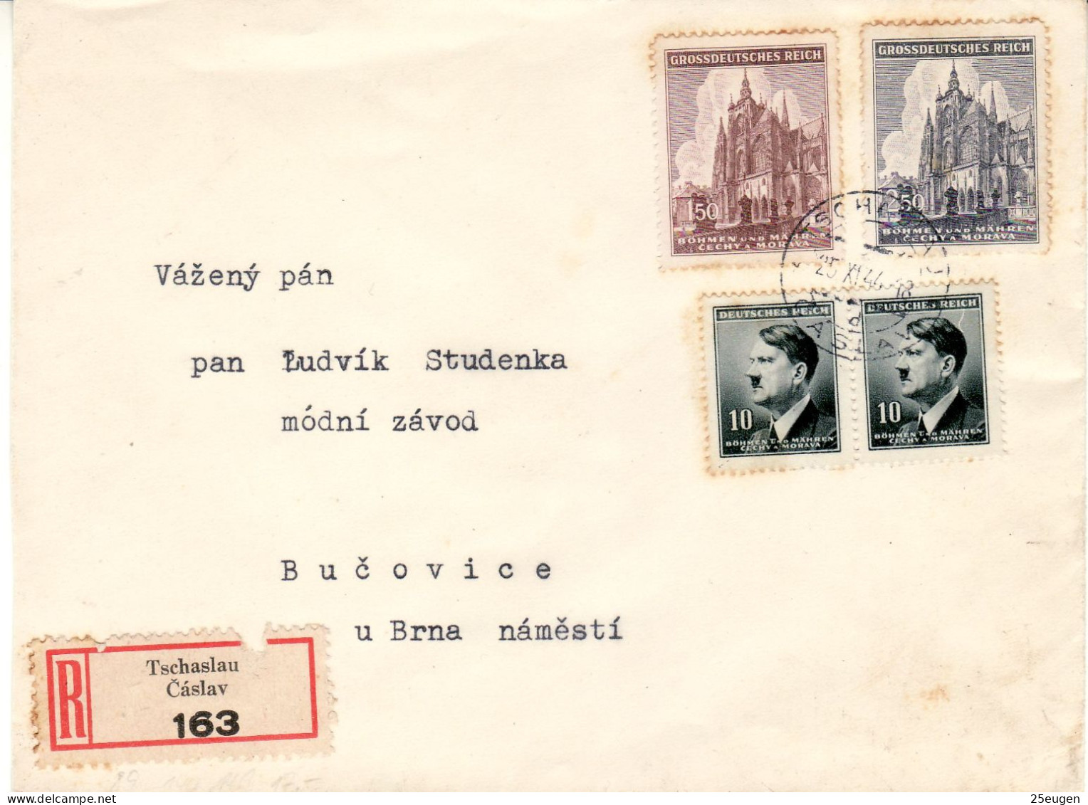 BOHEMIA & MORAVIA 1944  R - LETTER SENT FROM CASLAV TO BUCOVICE - Briefe U. Dokumente