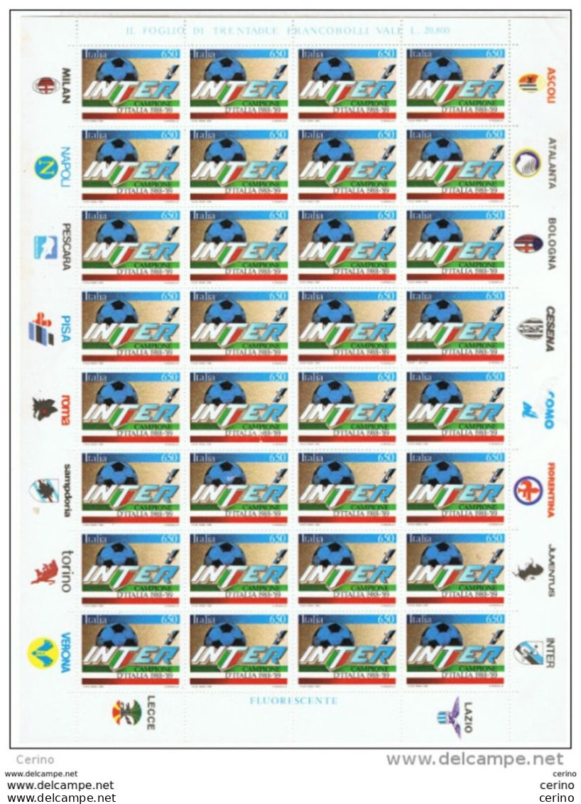 REPUBBLICA:  1989  SCUDETTO  ALL' INTER  -  £. 650  POLICROMO  FGL. 32  N. -  SASS. 1875 - Hojas Completas