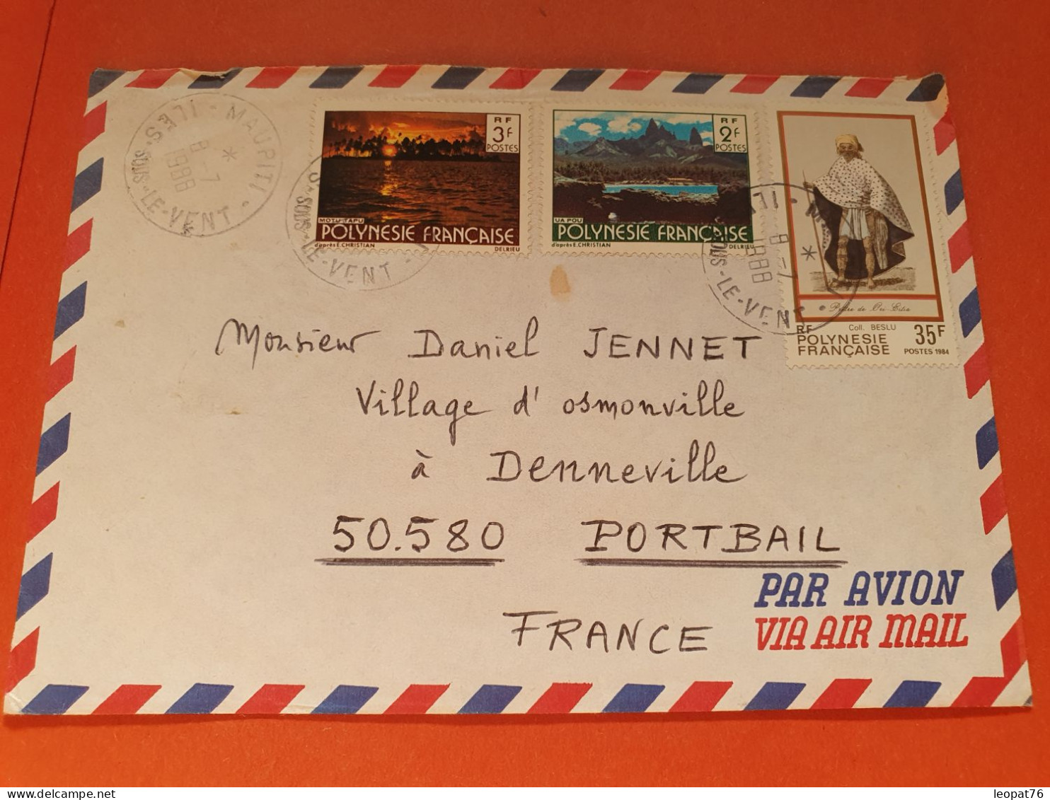 Polynésie - Enveloppe De Maupiti Pour Portbail En 1988 - Réf 2229 - Briefe U. Dokumente