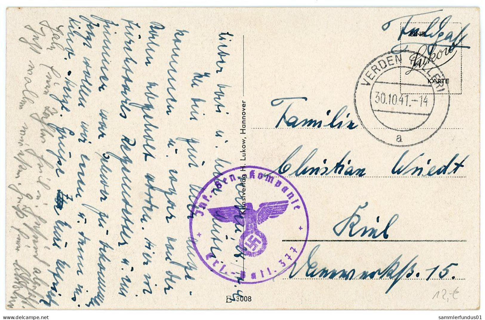 AK/CP Verden Aller   Infanterie Kaserne   Gel./circ. 1941  Erh./Cond. 2  Nr. 01739 - Verden