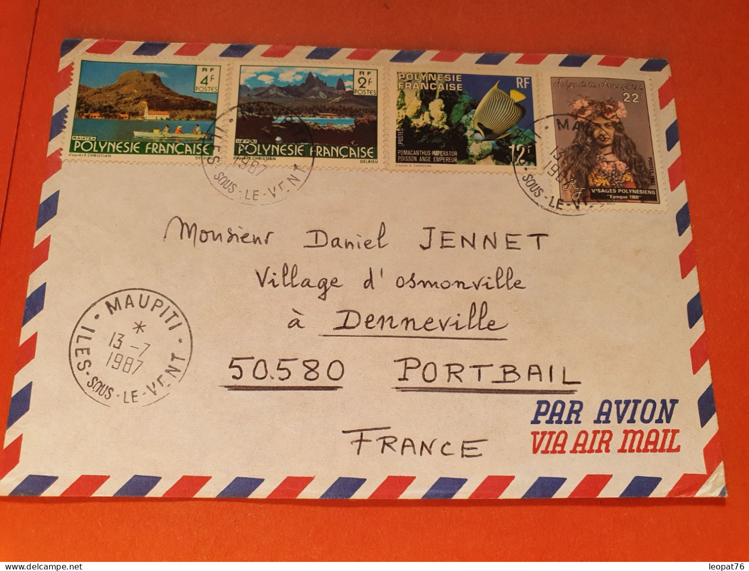 Polynésie - Enveloppe De Maupiti Pour Portbail En 1987 - Réf 2231 - Lettres & Documents