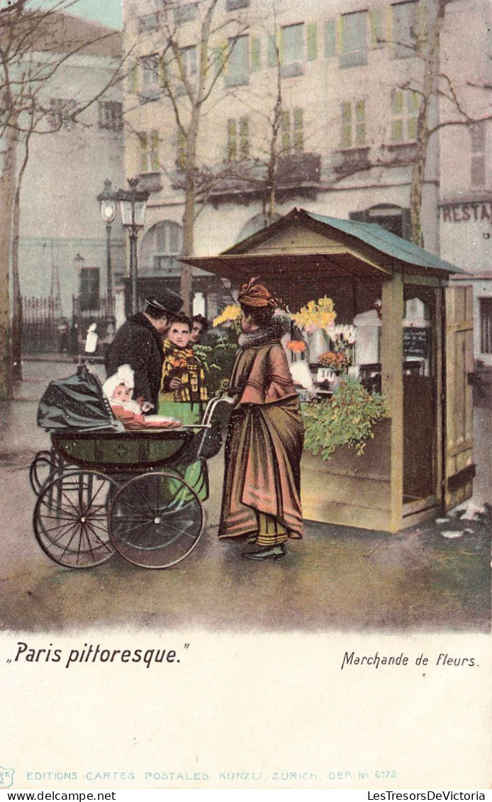 France - Paris - Paris Pittoresque - Marchande De Fleurs - Colorisé - Edit. Kunzli -  Carte Postale Ancienne - Straßenhandel Und Kleingewerbe