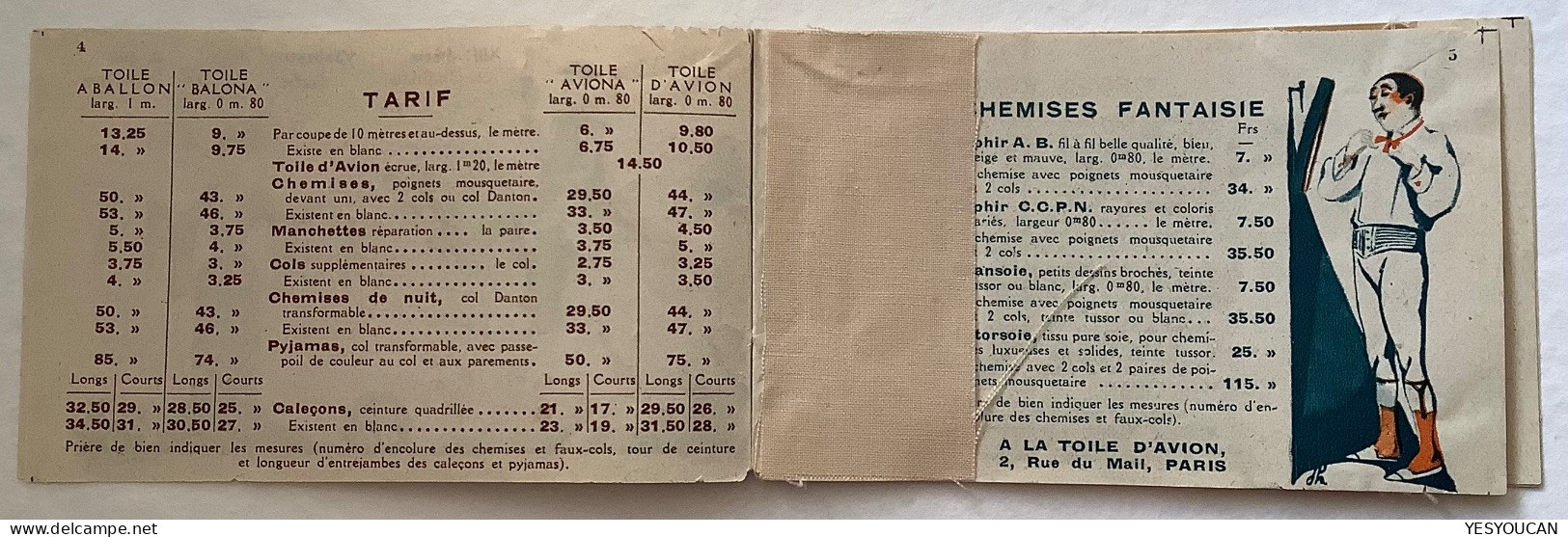 1929 #257 50c Jeanne d‘ Arc carnet histoire de la chemise, fromage vache qui rit, vin (France MH booklet shirt textile