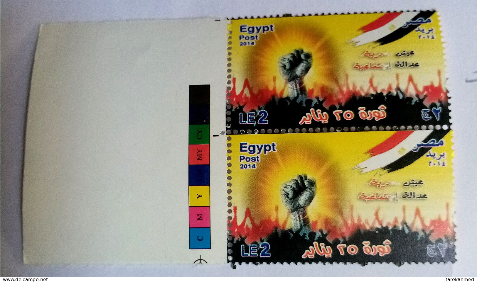 Egypt 2014 - Pair Of 25 January Revolution 2nd Anniversary - Tahrir Square, With The Color Test Margin, MNH - Ongebruikt