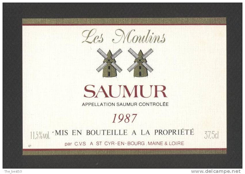 Etiquette De Vin Saumur 1987 - Les Moulins - CVS à Saint Cyr En Bourg (49) - Moulin à  Vent - Molinos De Viento