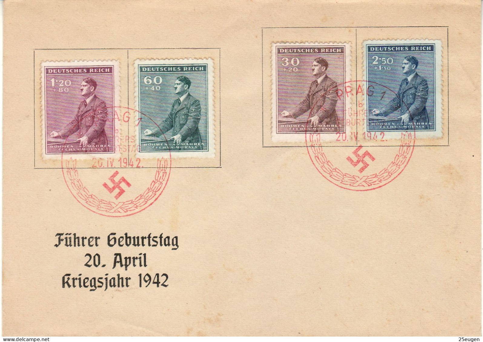 BOHEMIA & MORAVIA 1942 COMMEMORATIVE COVER WITH MiNr 85 - 88 - Briefe U. Dokumente