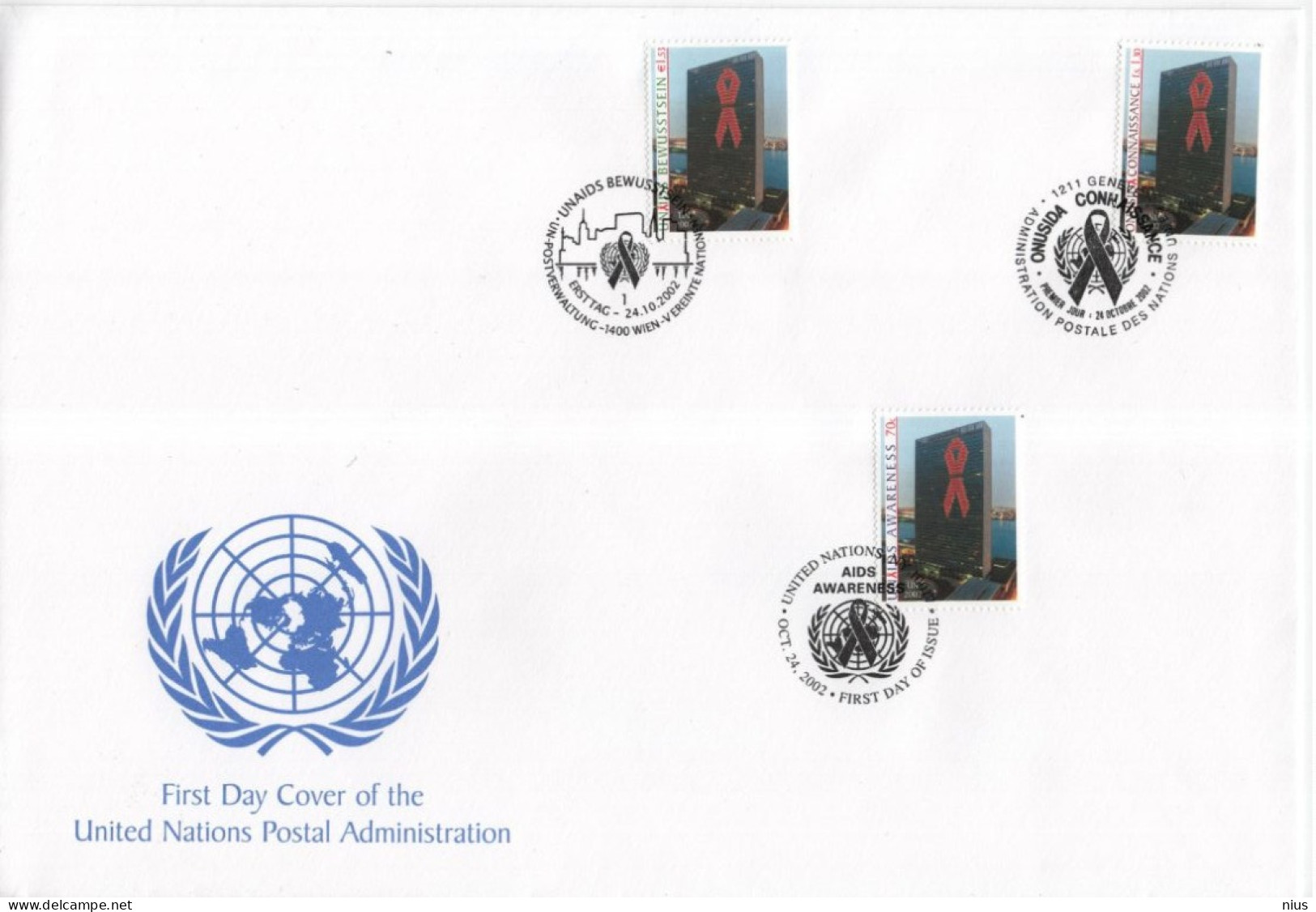 Vereinte Nationen United Nations Nations Unies UN 2002 FDC Unaids Bewusstsein, Aids Awareness, Onusida Connaissance - Altri - Europa