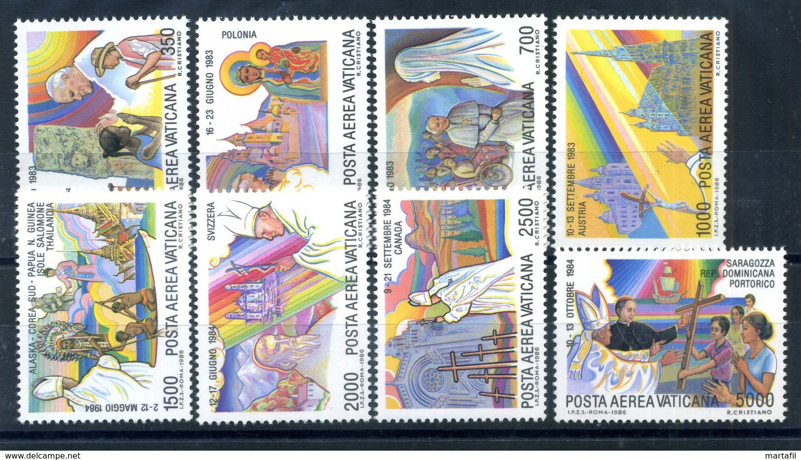 1986 VATICANO SET MNH ** POSTA AEREA VIAGGI DEL PAPA NEL MONDO - Luftpost