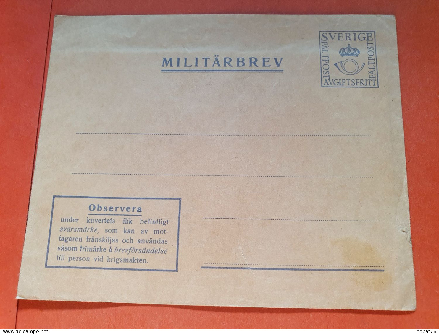 Suède - Entier Postal Pour Militaire Non Circulé - Réf 2254 - Military