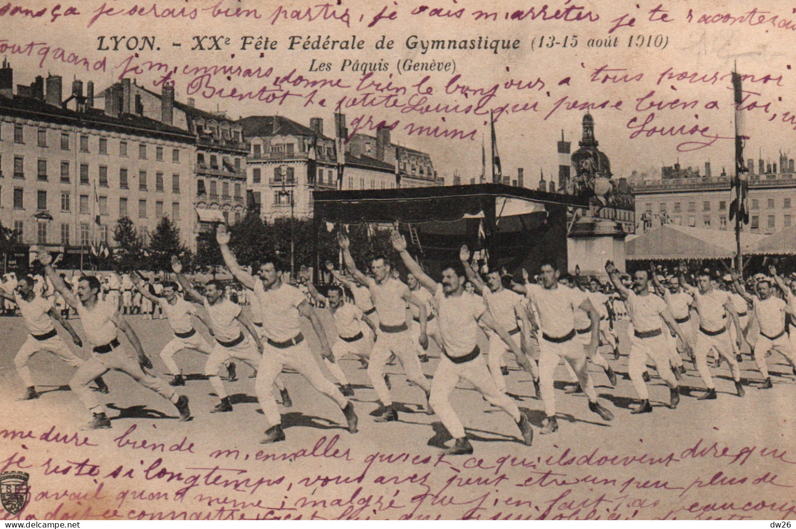 XXe Fête Fédérale De Gymnastique, Lyon 1910 - Les Paquis (Quartier De Genève) Carte S.F. écrite - Gymnastik