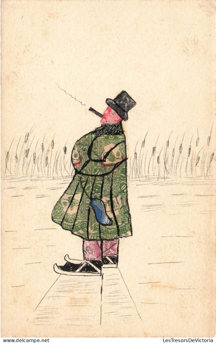 Représentation De Timbres - Illustrateur - Découpage - Homme Qui Fume Le Cigare -  Carte Postale Ancienne - Timbres (représentations)