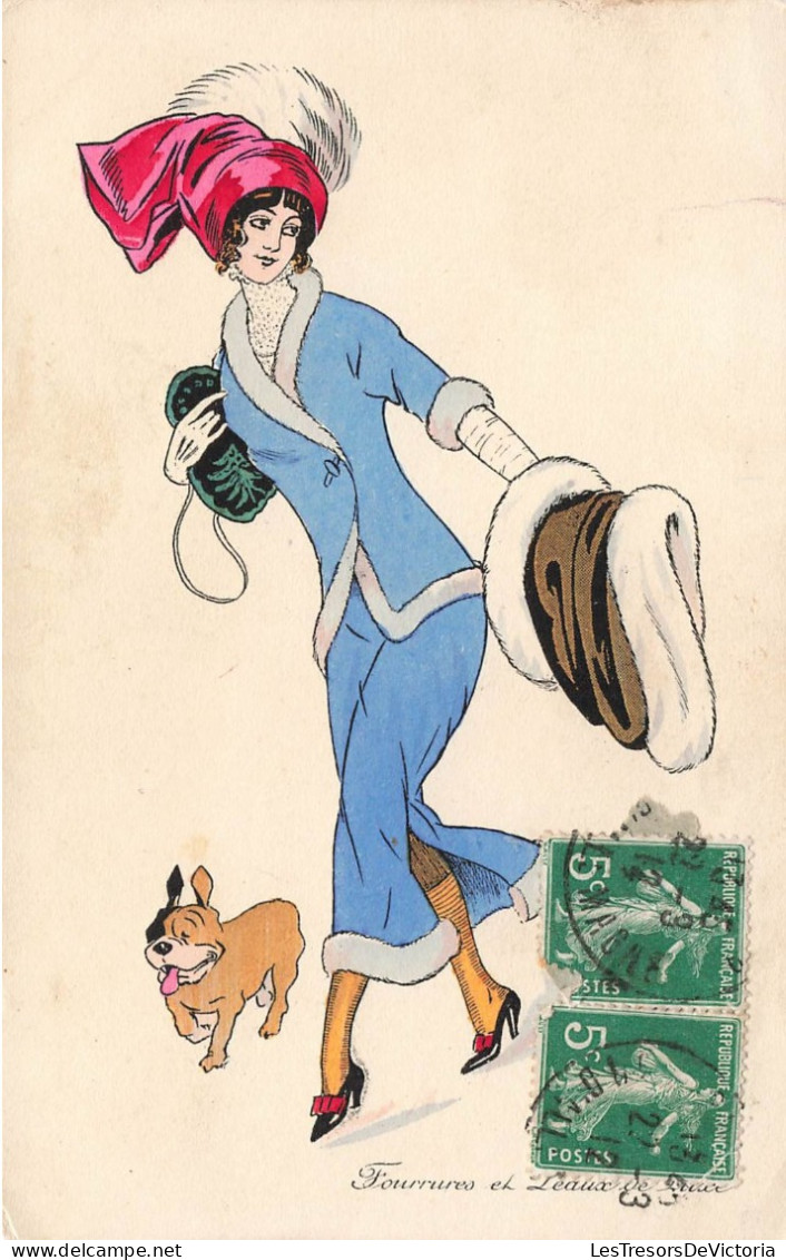 Illustrateur - Sager - Fourrures Et Peaux De Luxe - Femme En Fourrure Avec Son Chien -  Carte Postale Ancienne - Sager, Xavier