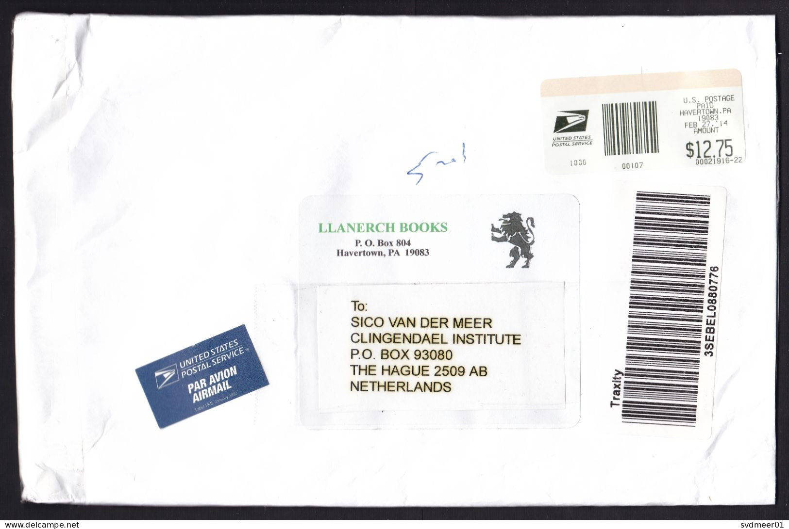 USA: Registered Cover To Netherlands, 2014, ATM Machine Label, 12.75 Rate, Customs Declaration, Traxity (minor Creases) - Storia Postale