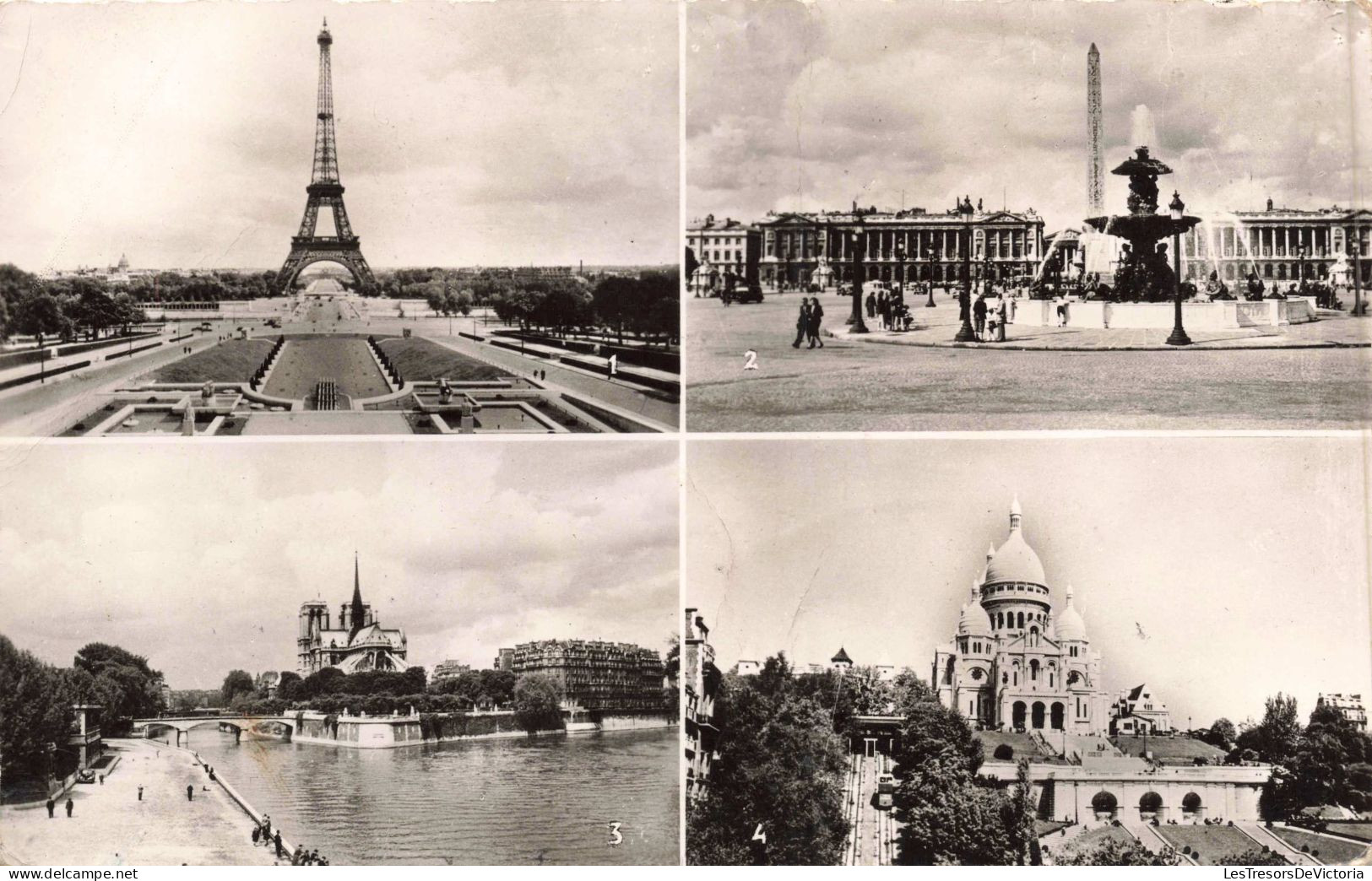 FRANCE - Paris - La Tour Eiffel - Place De La Concorde - Notre Dame - Le Sacré Coeur - Carte Postale Ancienne - Eiffelturm