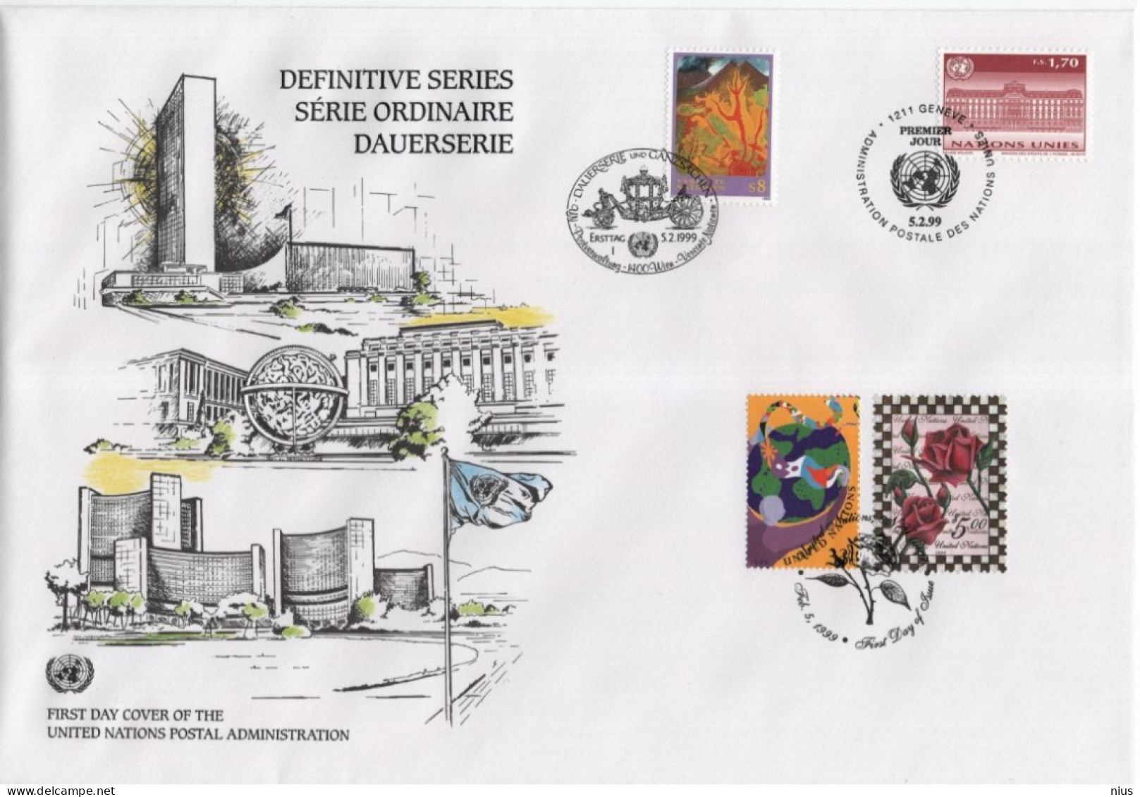 Vereinte Nationen United Nations Unies UN 1999 FDC Definitive Series, Serie Ordinaire, Dauerserie - Altri - Europa