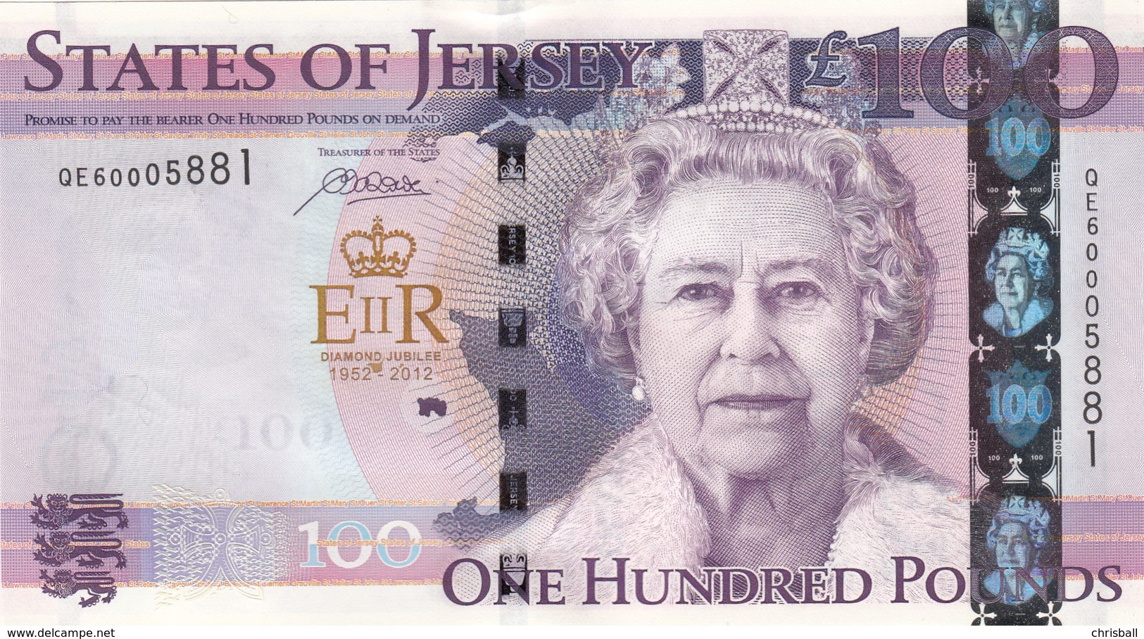 Jersey £100 Banknote (Pick 37) One Hundred Pound Diamond Jubilee, Code QE60 - Superb UNC Condition - Jersey