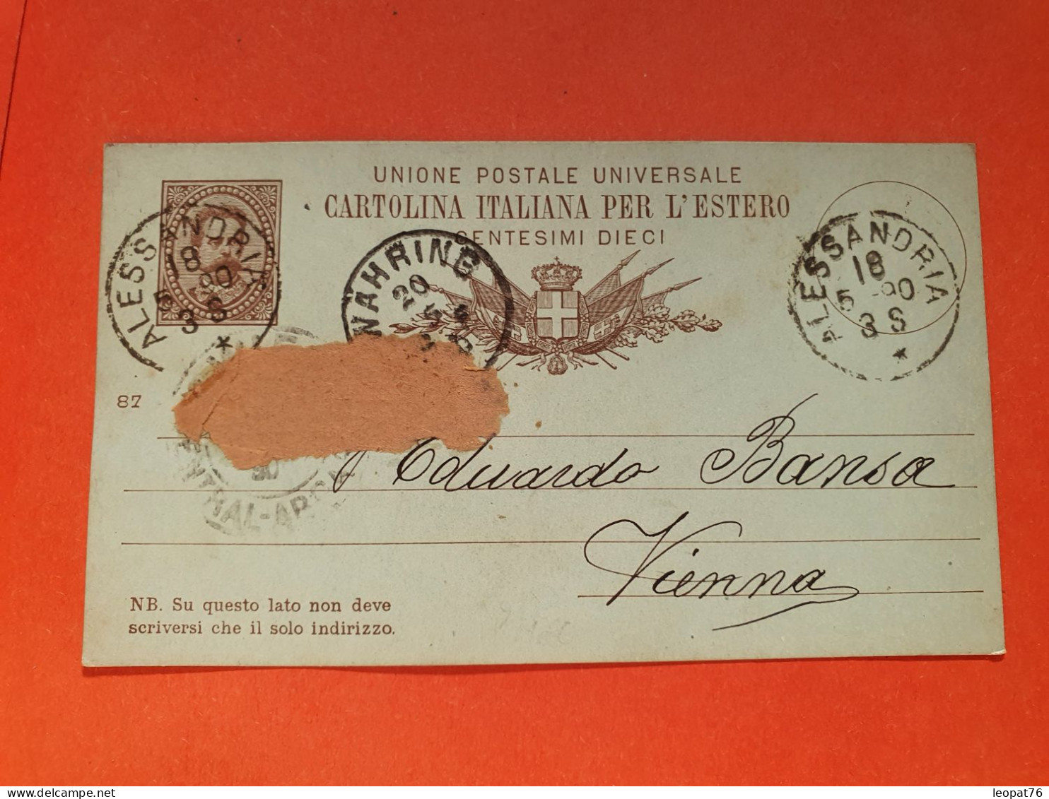 Italie - Entier Postal De Alessandria Pour Vienna En 1890 - Réf 2297 - Entero Postal