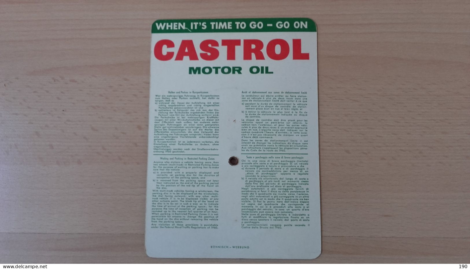 Parking Clock-carton.Castrol Motor Oil - Europe