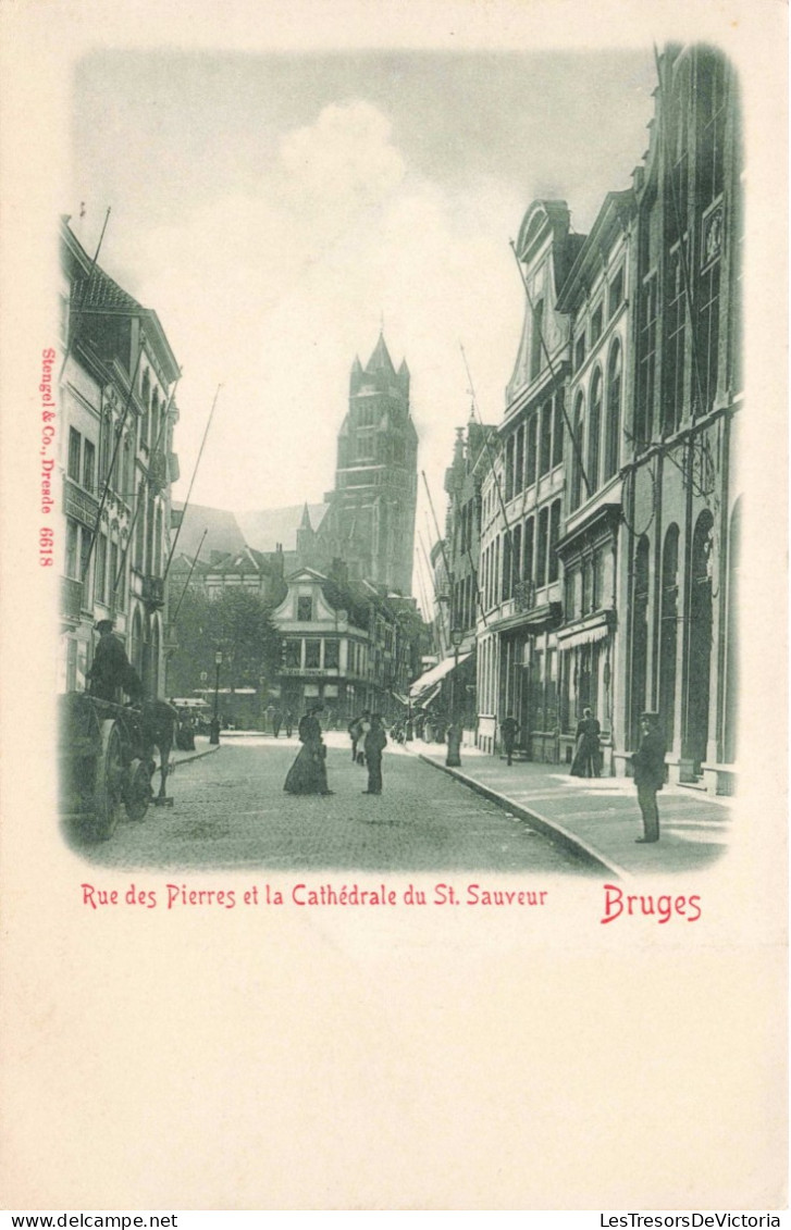 BELGIQUE - Flandre Occidentale- Bruges - Rue Des Pierres Et La Cathédrale Du St.Sauveur - Animé - Carte Postale Ancienne - Brugge