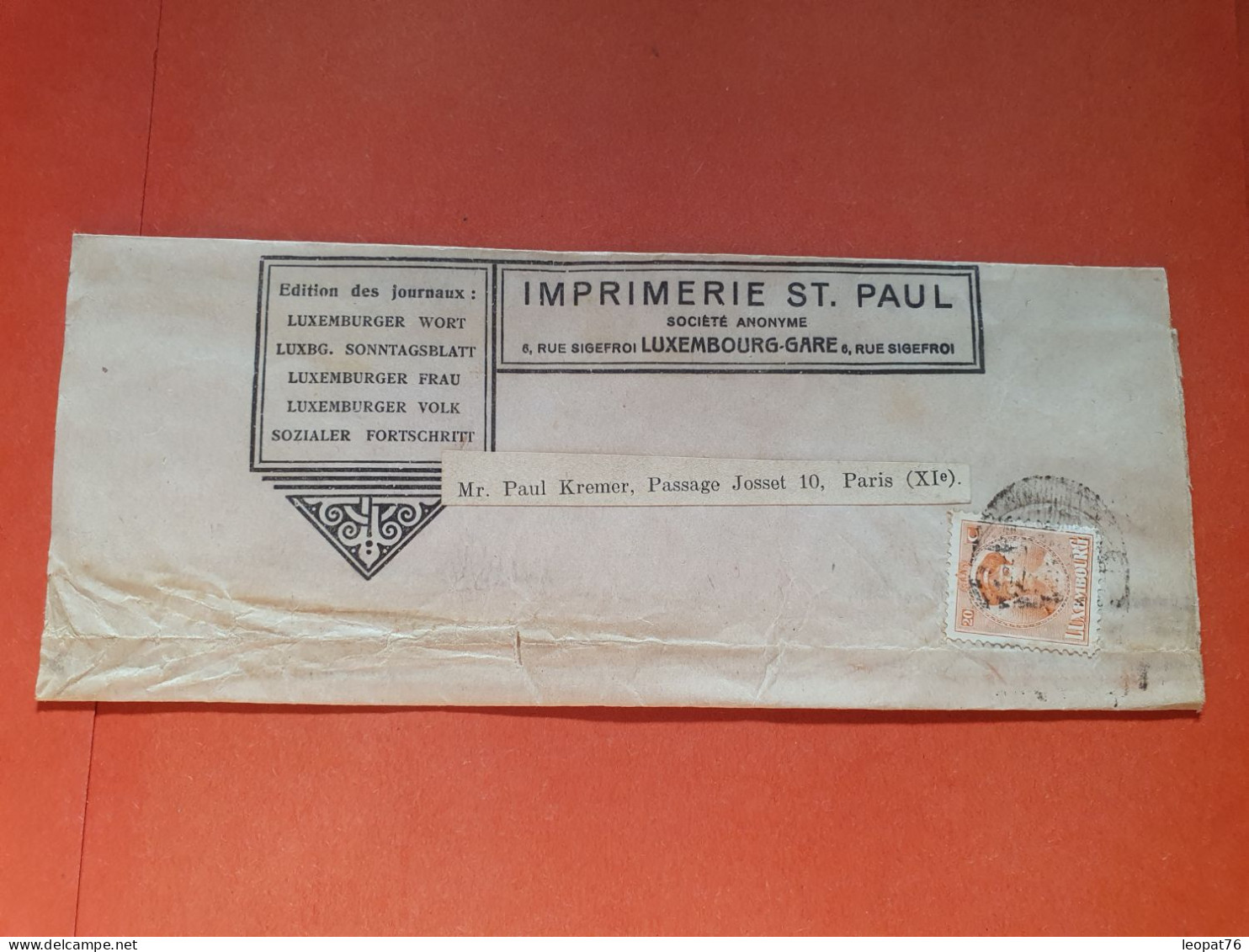 Luxembourg - Bande Commerciale De Luxembourg Pour Paris - Réf 2320 - Cartas & Documentos