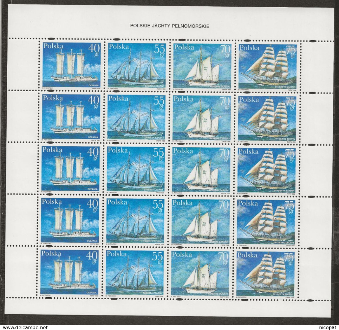 POLAND MNH ** 3366-3369 En Feuille Dentelé à Droite Et à Gauche VOILIER VOILIERS FREDERIC CHOPIN.BATEAU BATEAUX - Fogli Completi