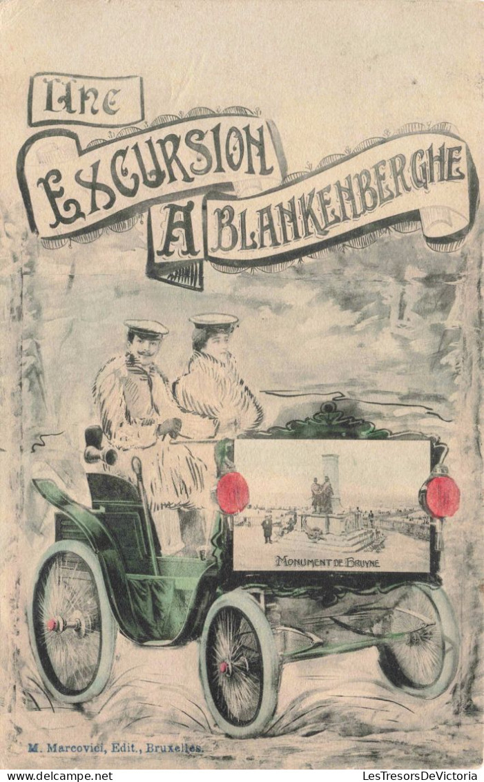 ILLUSTRATION - Deux Hommes Dans Une Voiture - Excursion à Blankenberghe - Colorisé - Carte Postale Ancienne - 1900-1949