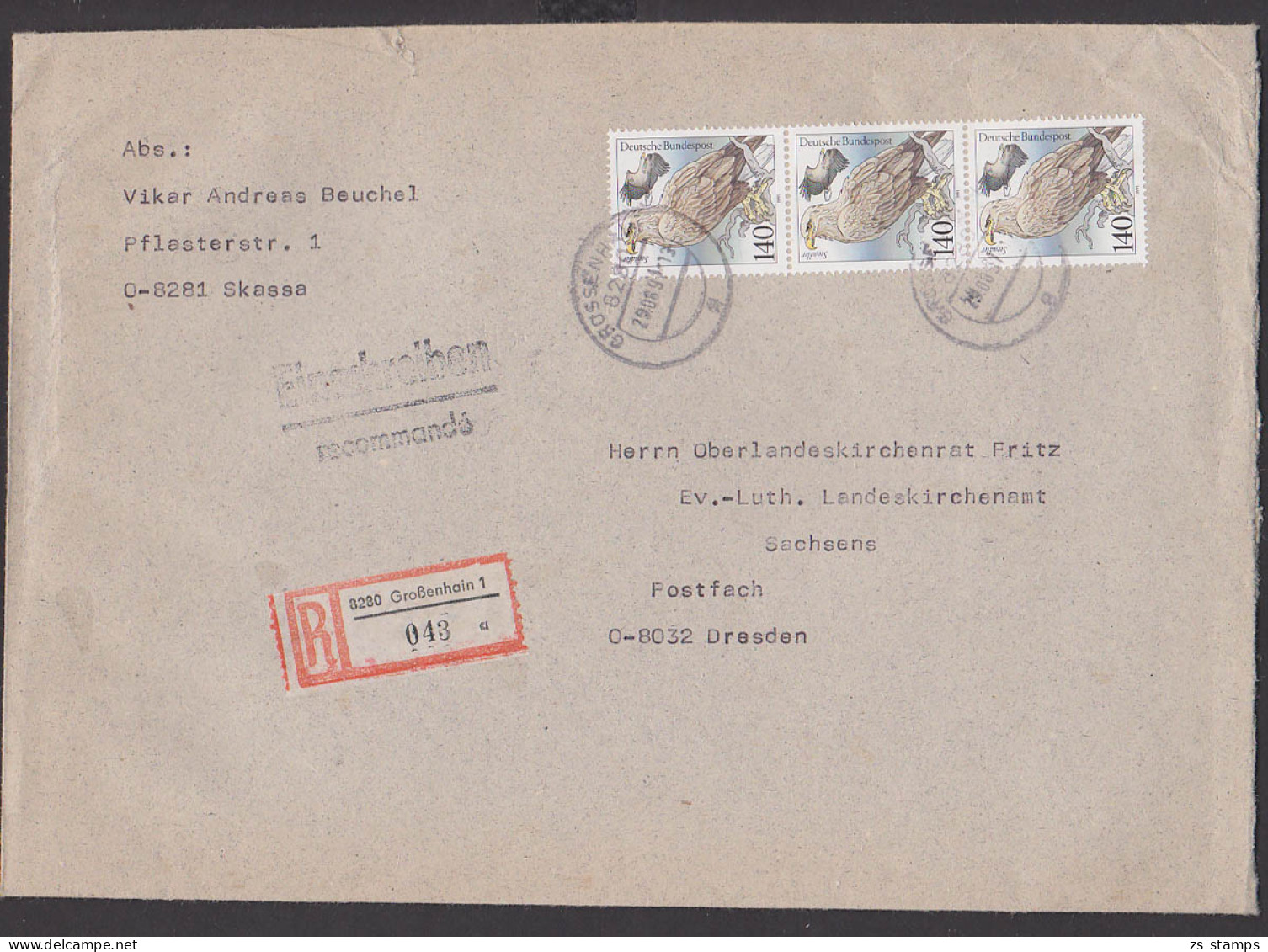 Seeadler Haliaeetus Albicilla 140 Pf Bundesrepublik Germany R-Brief Großenhain Im VGO 29.8.91 - Aigles & Rapaces Diurnes