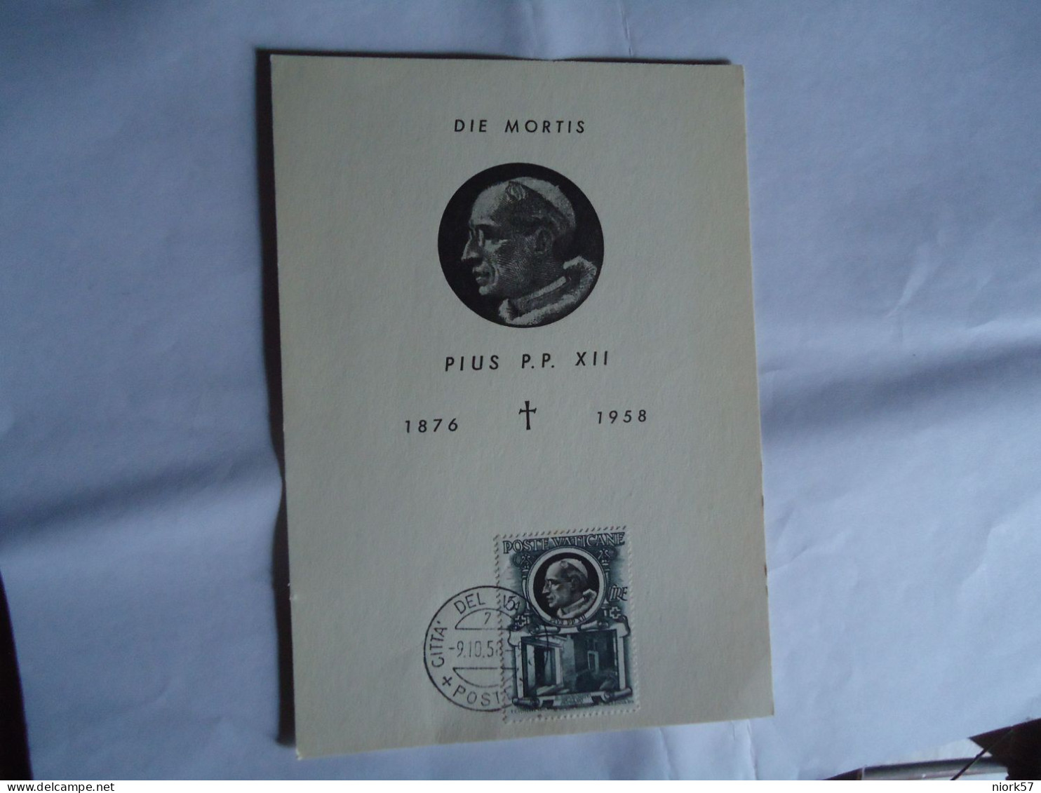 VATICAN   MAXIMUM CARDS DIE MORTIS  POPES PIUS  XII  1958 - Collections