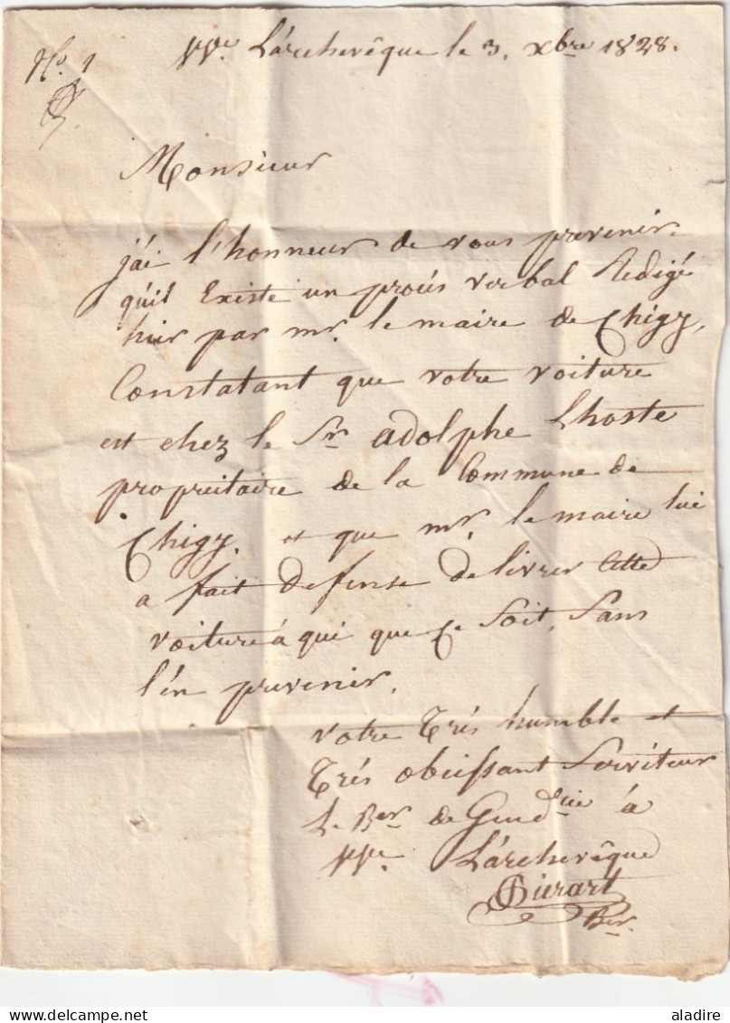 1828 - Lettre Pliée Avec Correspondance De Villeneuve L'Archeveque Vers Les Fourneaux,  Via  Florentin, Yonne - 1801-1848: Précurseurs XIX