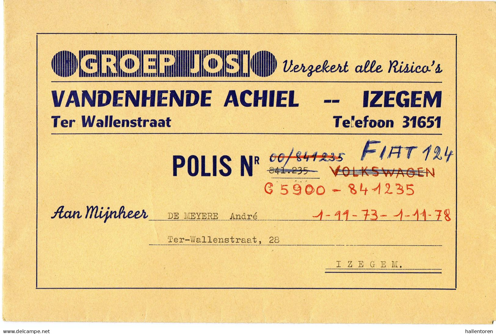 Izegem : Vandenhende Achiel ; 1978 ( Grote Omslag) - Banca & Assicurazione