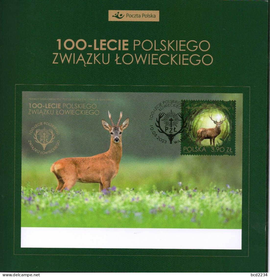 POLAND 2023 POLISH POST OFFICE LIMITED EDITION FOLDER: 100TH ANNIVERSARY OF THE POLISH HUNTING ASSOCIATION FOX STAG DEER - Lettres & Documents