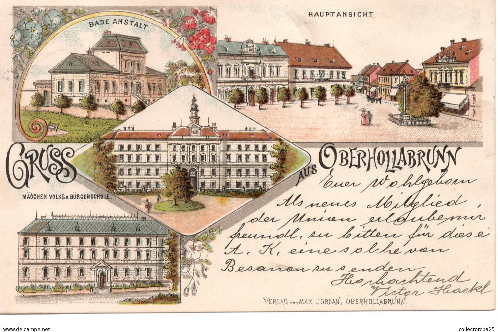 Gruss Aus Ober Hollabrunn - Bad Anstalt - Hauptansicht - Mädchen Volks U. Bürgerschule - Style Litho - Hollabrunn